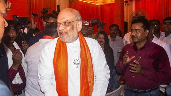 <div class="paragraphs"><p>Union Home Minister Amit Shah during the inauguration of the media center, in Varanasi, Sunday, May 12, 2024.</p></div>