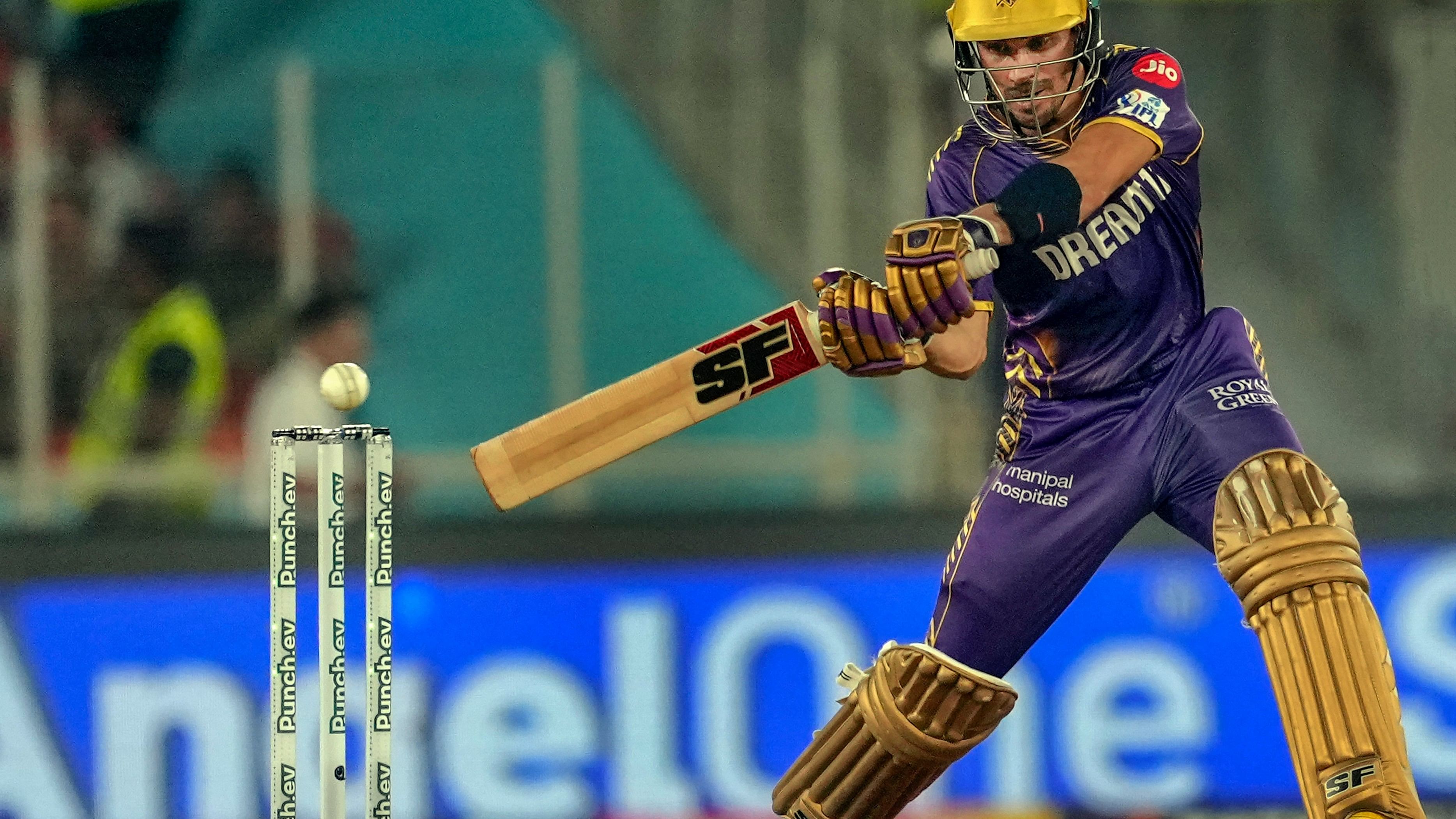 <div class="paragraphs"><p> Kolkata Knight Riders player Rahmanullah Gurbaz plays a shot during the qualifier match between Kolkata Knight Riders and Sunrisers Hyderabad at the Narendra Modi Stadium.</p></div>