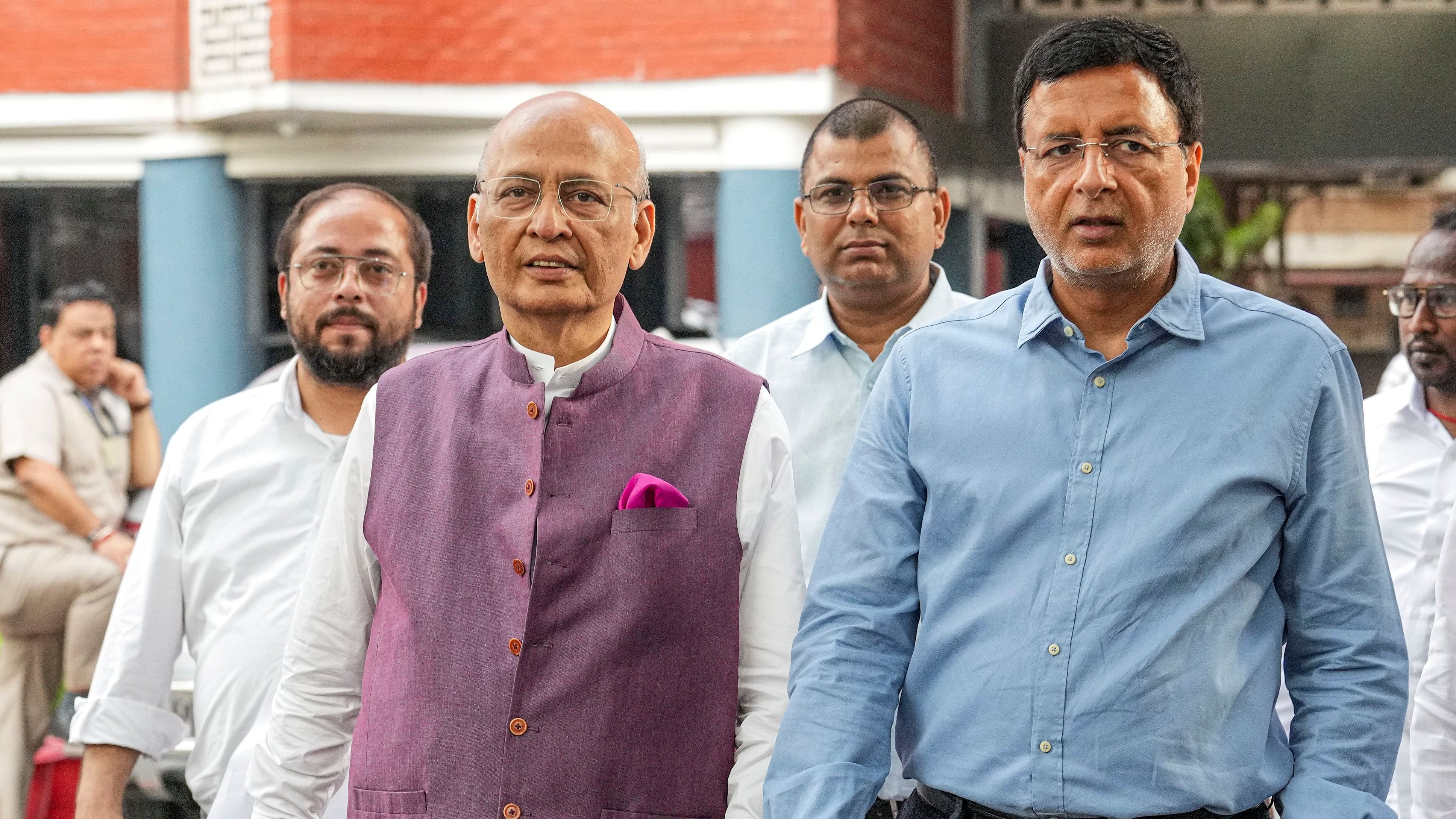 <div class="paragraphs"><p>A Congress delegation comprising of party leaders Randeep Singh Surjewala, Abhishek Manu Singhvi and others leave after meeting the Election Commission of India (ECI) at Nirvachan Sadan, in New Delhi, Wednesday, May 29, 2024. </p></div>