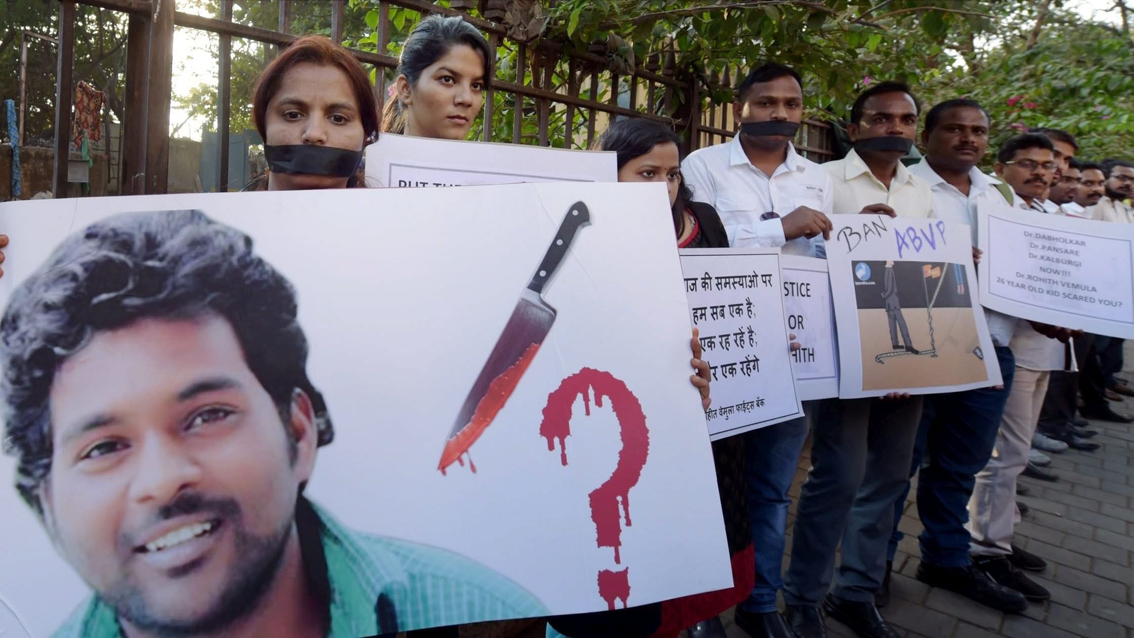 <div class="paragraphs"><p> File Photo: In this Jan. 21, 2016 file photo, students stage a protest after the suicide of  Rohith Vemula  in Mumbai.</p></div>