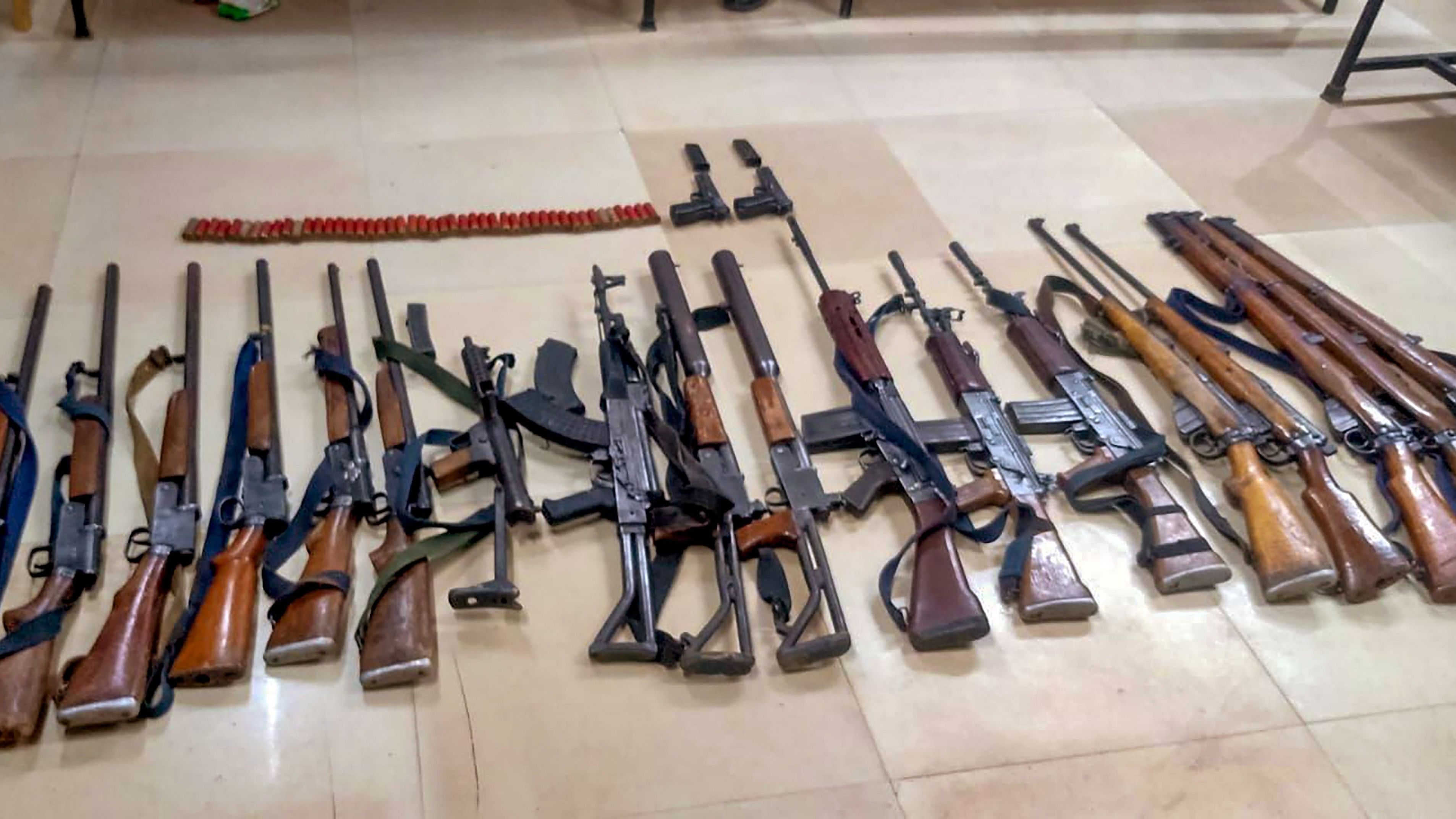 <div class="paragraphs"><p>File photo of arms and ammunition recovered after an encounter between security forces and Naxalites. (Representative image)</p></div>