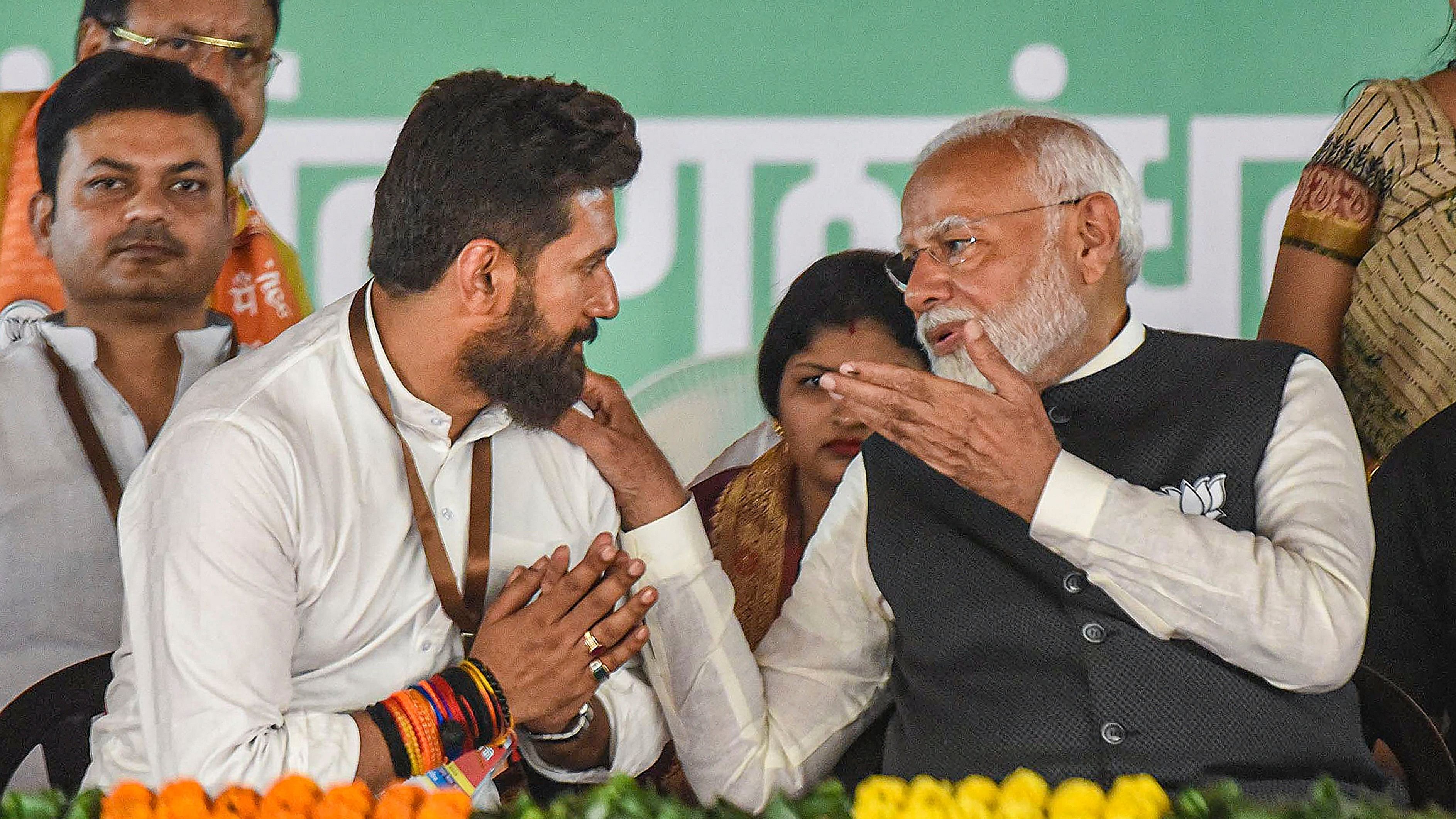 <div class="paragraphs"><p>Prime Minister Narendra Modi with LJP Chief Chirag Paswan during a public meeting in Hajipur on Monday, May 13, 2024.&nbsp;</p></div>