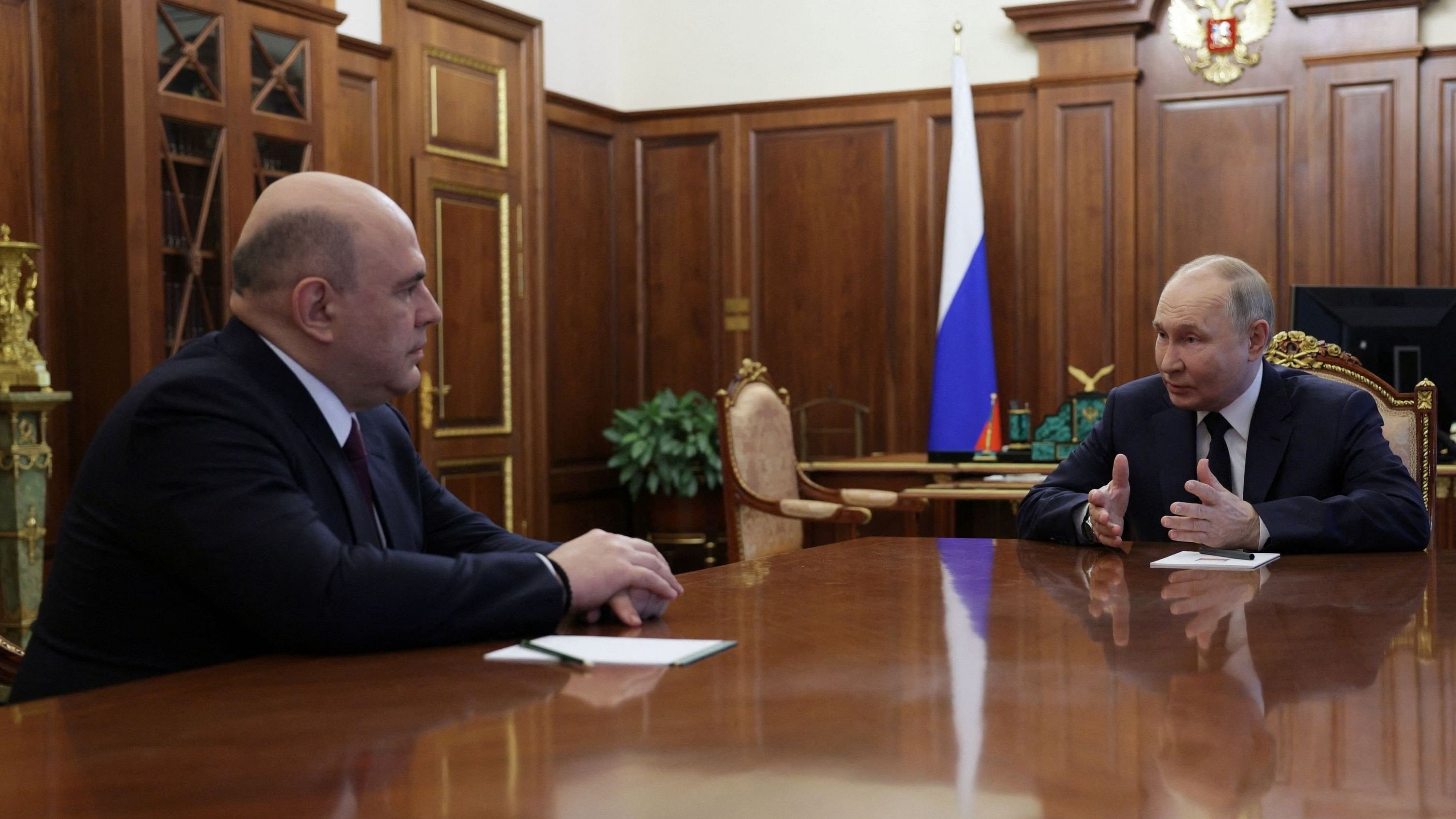 <div class="paragraphs"><p>Russian President Vladimir Putin meets with the candidate for the post of Russian Prime Minister Mikhail Mishustin at the Kremlin in Moscow, Russia.</p></div>