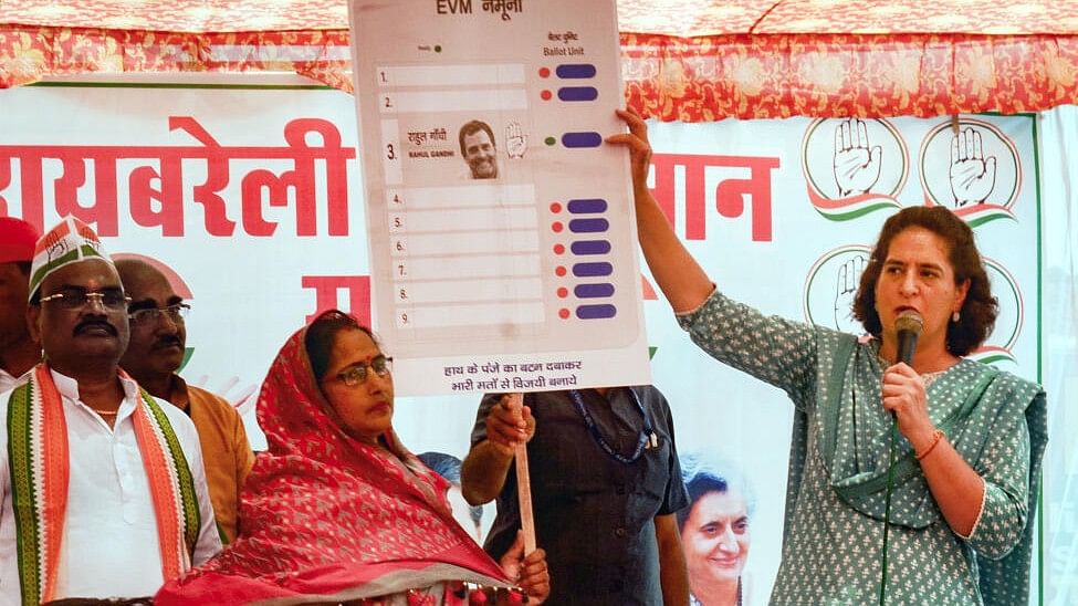 <div class="paragraphs"><p>Congress leader Priyanka Gandhi Vadra addresses an election rally for Lok Sabha elections, in Rae Bareli district.&nbsp;</p></div>