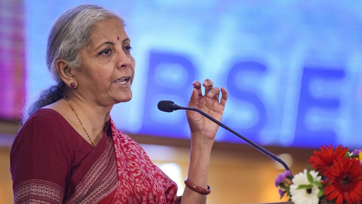 <div class="paragraphs"><p>Nirmala Sitharaman speaks during the 'Viksit Bharat 2047' event at BSE, in Mumbai.</p></div>