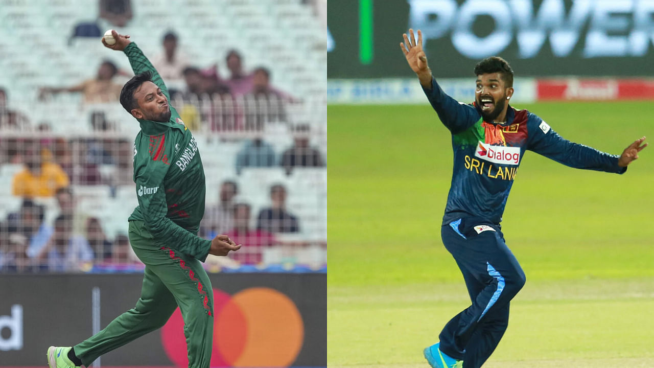 <div class="paragraphs"><p>Bangladesh's Shakib Al-Hasan(L) and Sri Lanka's Wanindu Hasranga(R).</p></div>