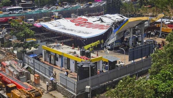 <div class="paragraphs"><p>Rescue and relief work underway near the site of the hoarding collapse at Ghatkopar, in Mumbai, Tuesday on May 14, 2024. </p></div>