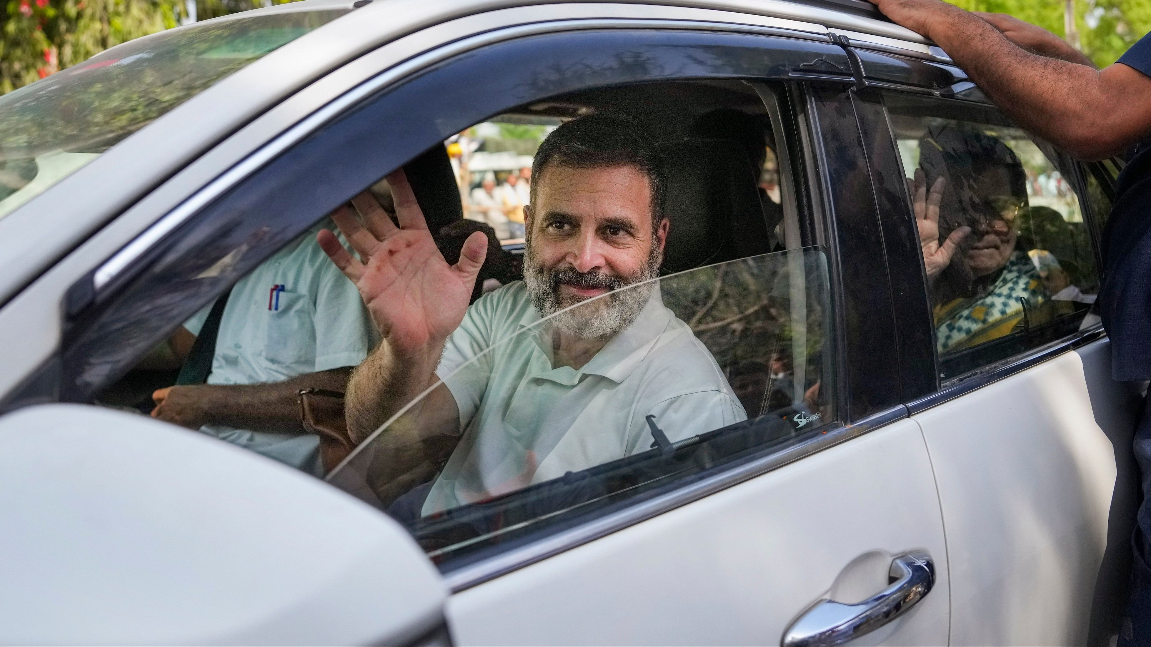 <div class="paragraphs"><p>Congress leader and party candidate from Raebareli constituency Rahul Gandhi leaves with party leader Sonia Gandhi after filing his nomination.</p></div>