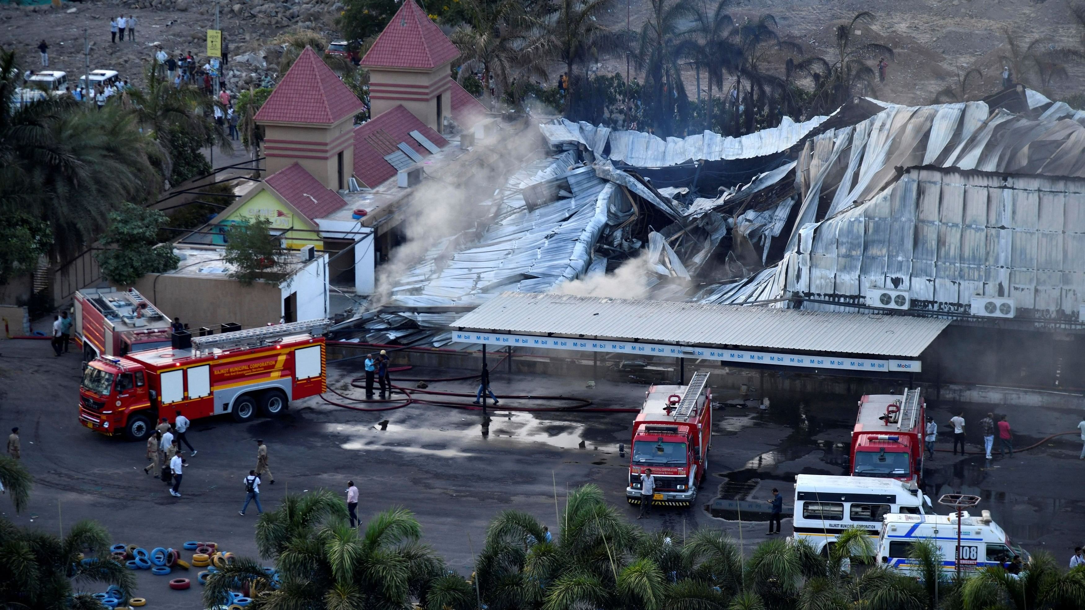 <div class="paragraphs"><p>A view shows the burned gaming zone after a fire, in Rajkot, Gujarat, May 25, 2024. </p></div>