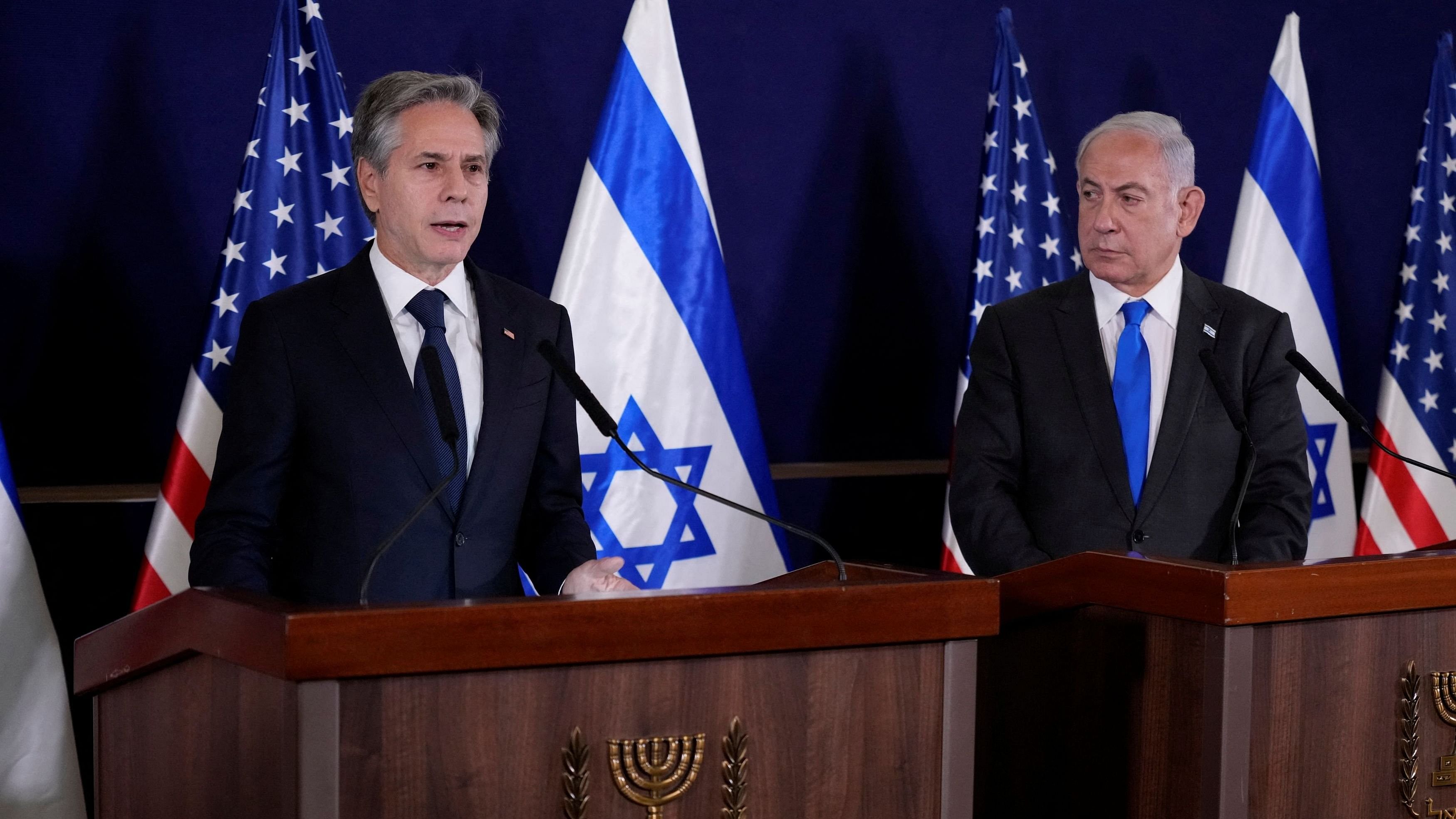 <div class="paragraphs"><p>US Secretary of State Antony Blinken and Israel’s Prime Minister Benjamin Netanyahu.</p></div>