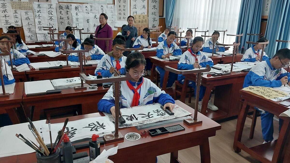 <div class="paragraphs"><p>Students are taught Mandarin Chinese and Tibetan languages at No. 8 Middle School of Lhasa. There is an increased focus on teaching Chinese and English languages to students in Tibet Autonomous Region. </p></div>