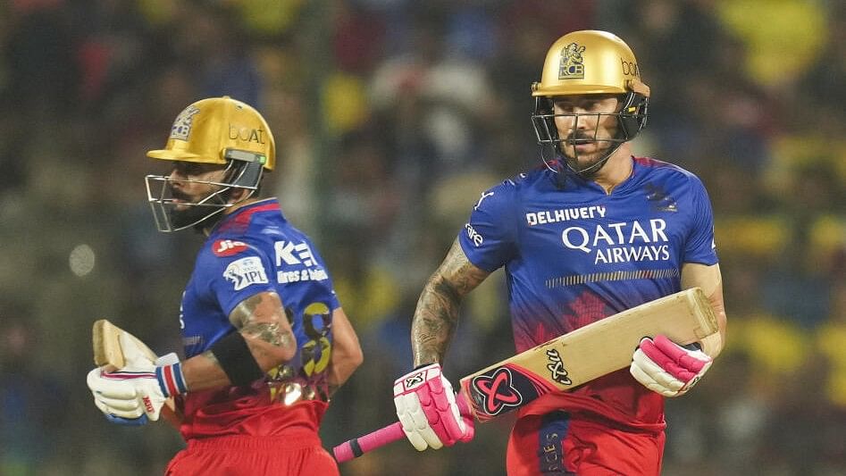 <div class="paragraphs"><p>Royal Challengers Bengaluru batters Faf du Plessis and Virat Kohli run between the wickets during the Indian Premier League (IPL) 2024 cricket match between Royal Challengers Bengaluru and Chennai Super Kings, at M Chinnaswamy Stadium in Bengaluru, Saturday, May 18, 2024.</p></div>