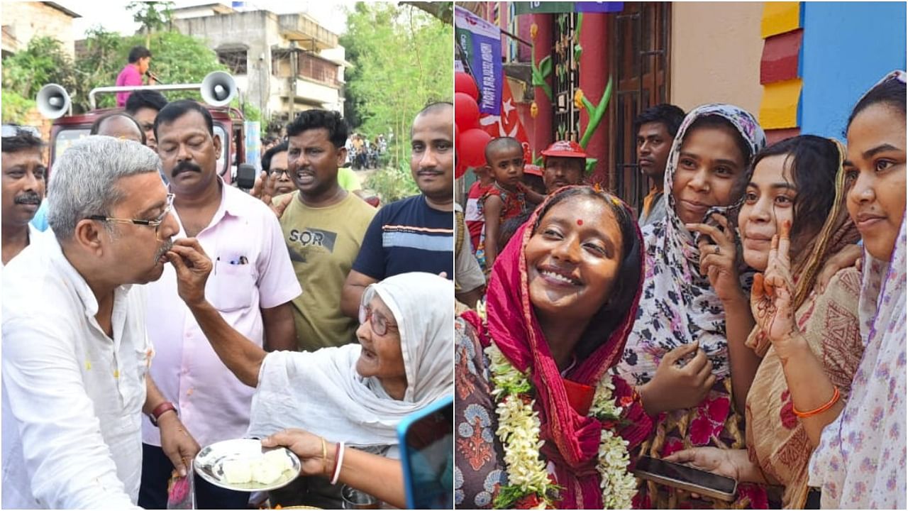 <div class="paragraphs"><p>Kalyan Banerjee with voters in West Bengal(L) Dipsita Dhar during campaigning.&nbsp;</p></div>