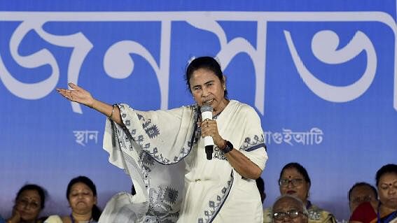 <div class="paragraphs"><p>TMC Chief and West Bengal Chief Minister Mamata Banerjee addresses during a public meeting in support of party candidate Saugata Roy for Lok Sabha polls, in Kolkata.&nbsp;</p></div>