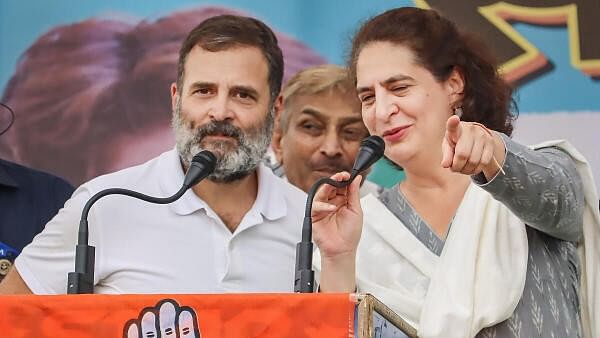 <div class="paragraphs"><p>Senior Congress leader Rahul Gandhi and&nbsp;Congress general secretary Priyanka Gandhi&nbsp;during a public meeting for Lok Sabha elections, at Maharajganj in Raebareli, Monday, May 13, 2024.</p></div>