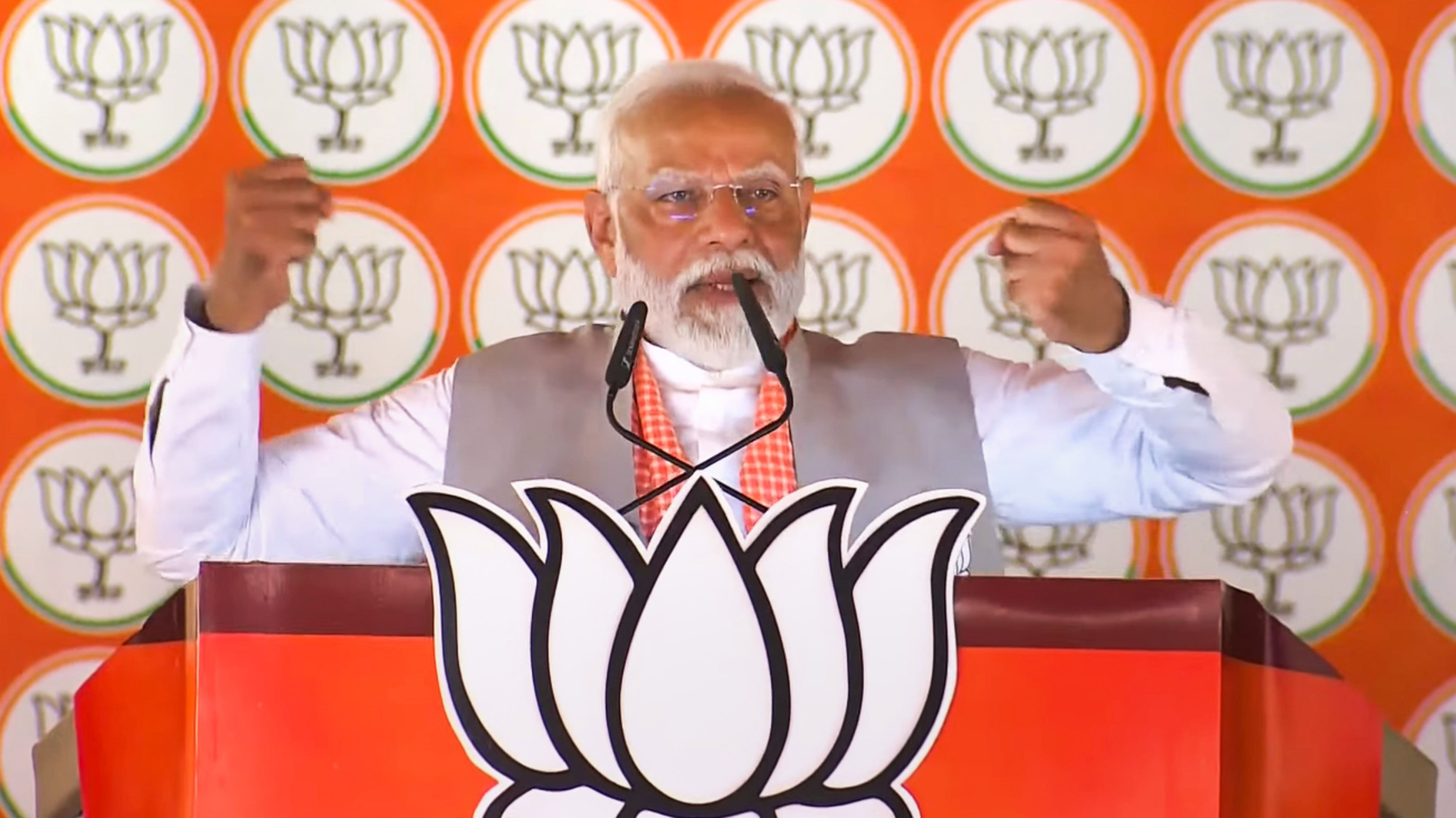 <div class="paragraphs"><p>Prime Minister Narendra Modi addresses a public meeting for Lok Sabha elections, at Bansgaon in Gorakhpur district, on Sunday.</p></div>