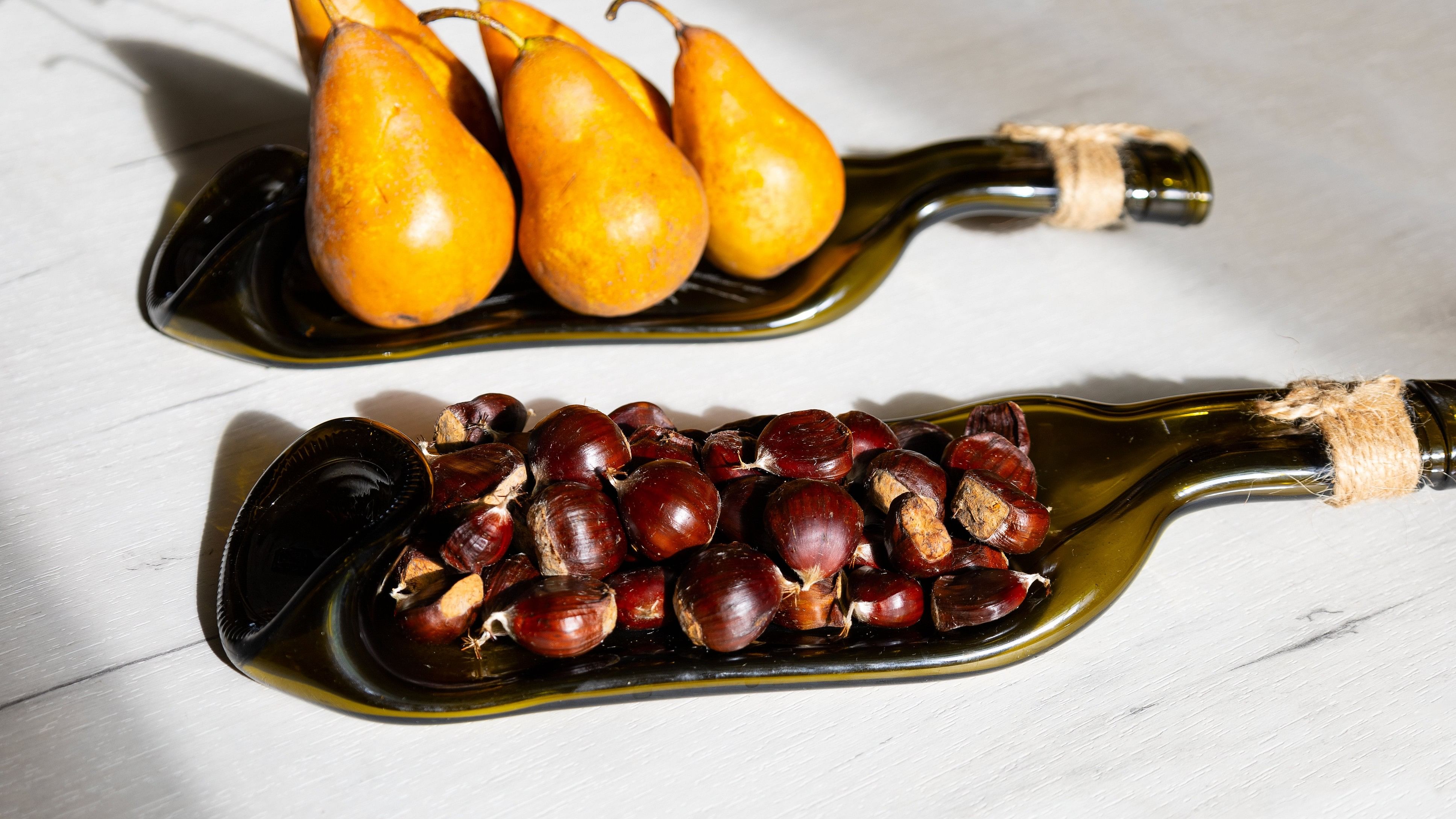 Slumped wine bottles can be used as trays.
