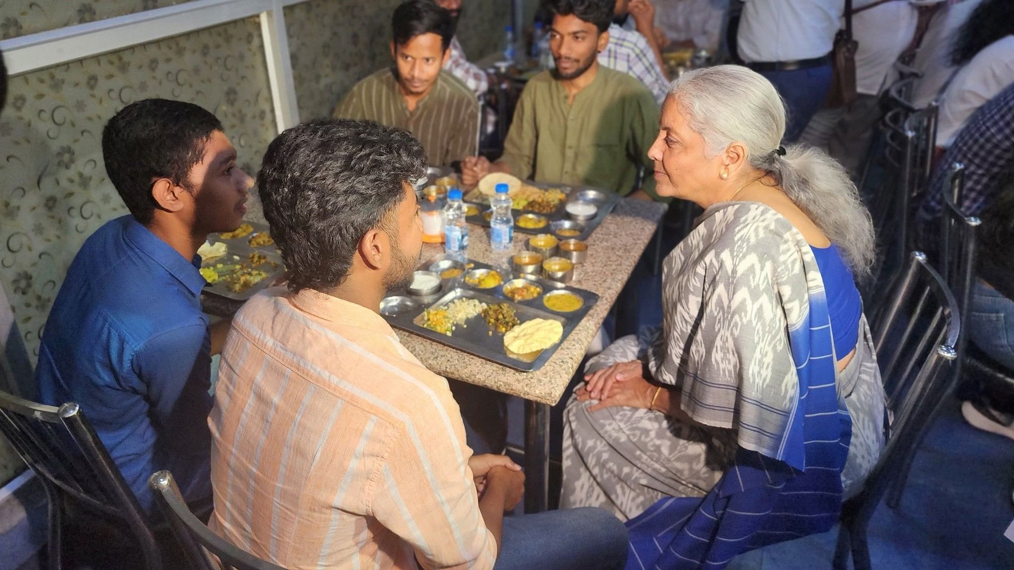 <div class="paragraphs"><p>As the students savoured their lunch&nbsp;Sitharaman discussed issues ranging from education and politics to the economic situation.&nbsp;</p></div>