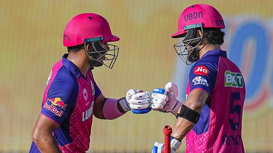 <div class="paragraphs"><p>Rajasthan Royals batters Riyan Parag and Dhruv Jurel during the Indian Premier League T20 cricket match.</p></div>