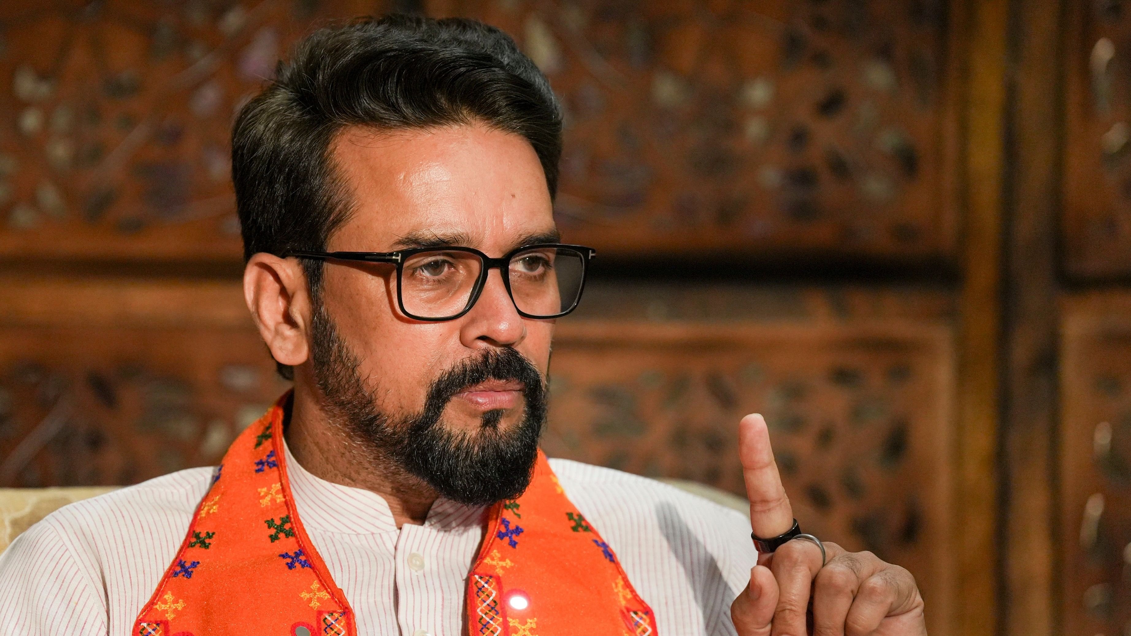 <div class="paragraphs"><p>Union Minister and BJP candidate from Hamirpur constituency Anurag Thakur during an interview with <em>PTI</em>, in Hamirpur, Friday, May 10, 2024. </p></div>