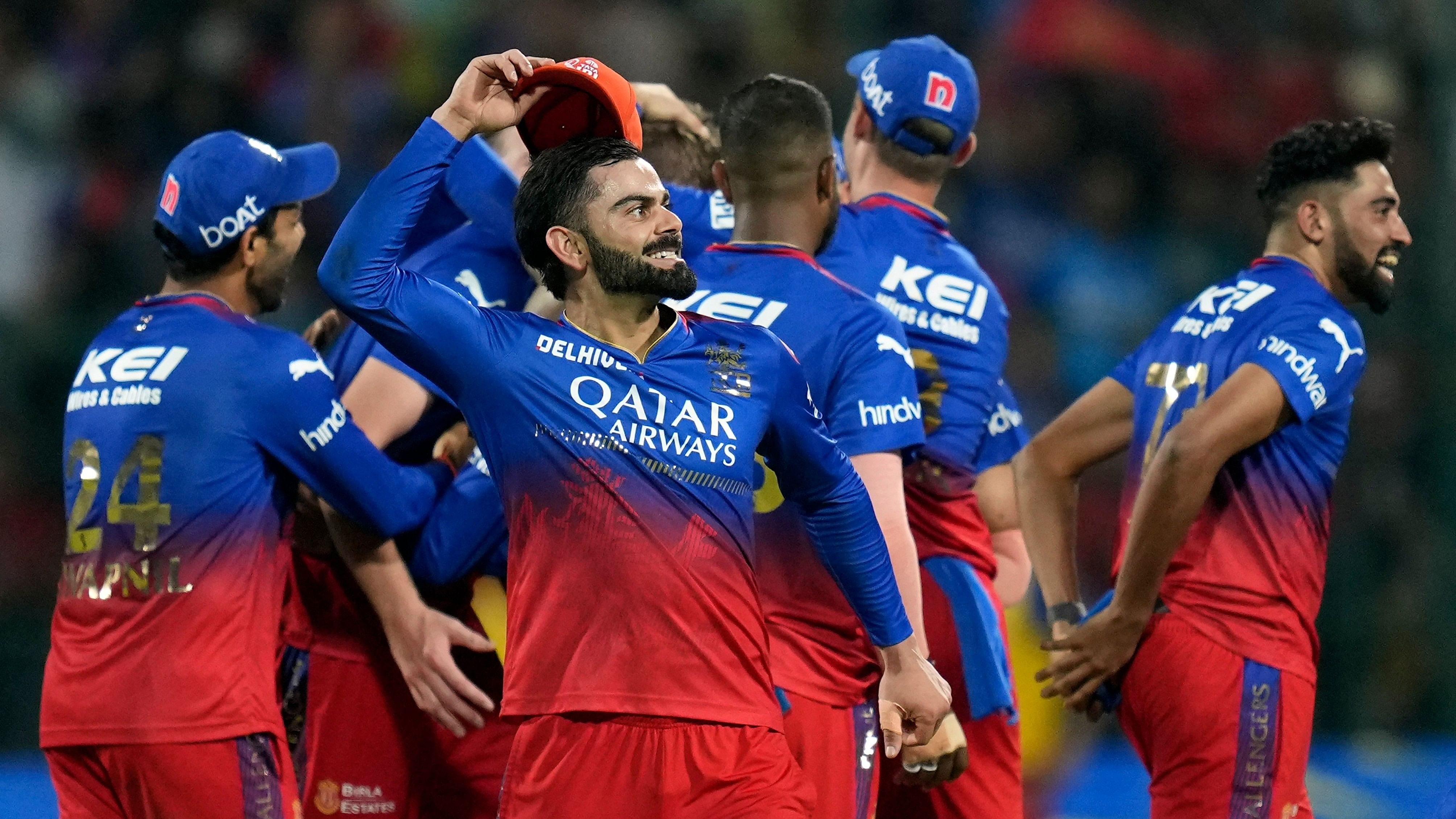 <div class="paragraphs"><p>Virat Kohli celebrates the wicket of Delhi Capitals' Tristan Stubbs during IPL match at the M Chinnaswamy Stadium, in Bengaluru, Sunday, 2024.</p></div>