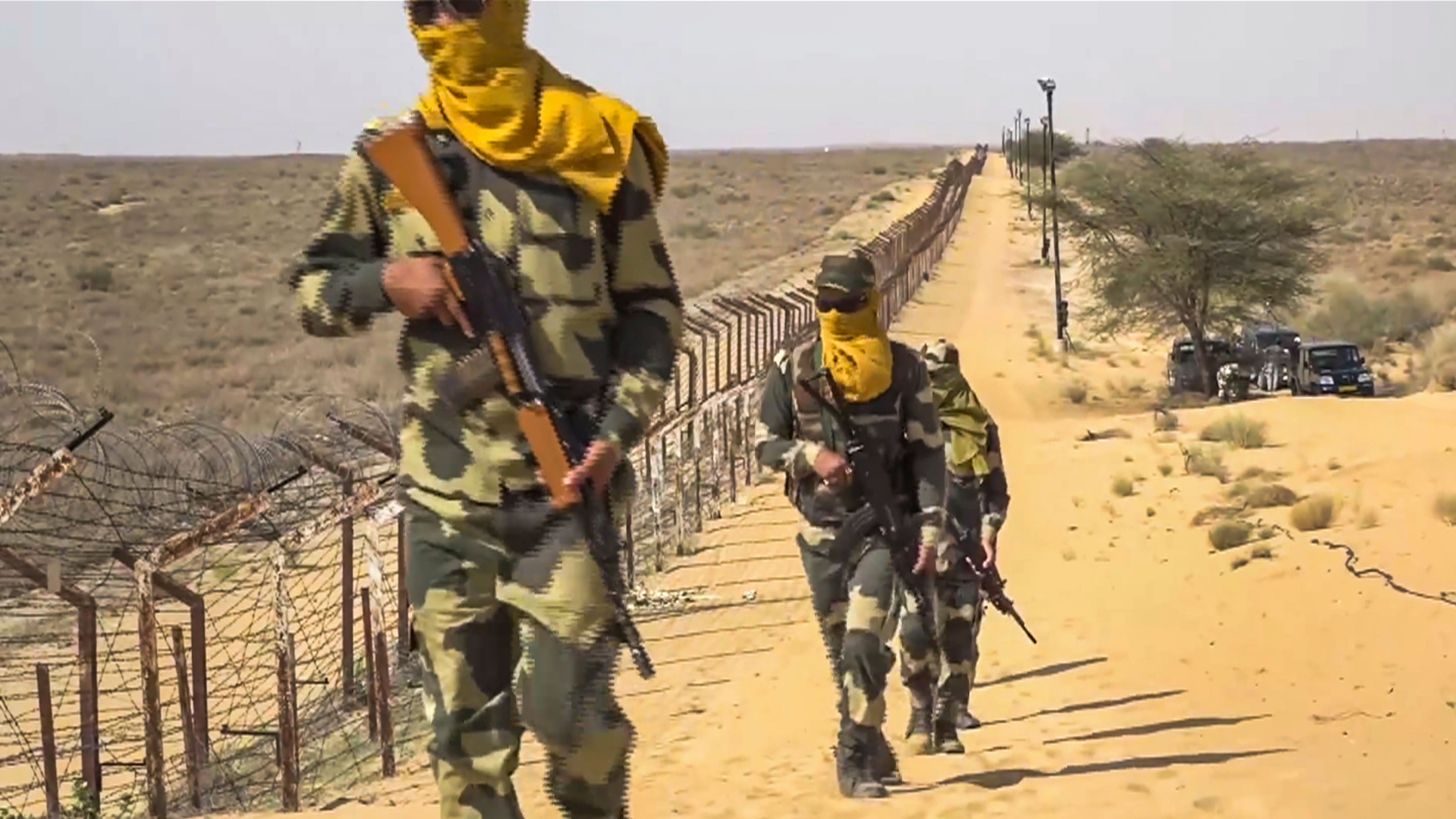 <div class="paragraphs"><p>Border Security Force (BSF) personnel patrol along the border  in Bikaner, Rajasthan.&nbsp;</p></div>