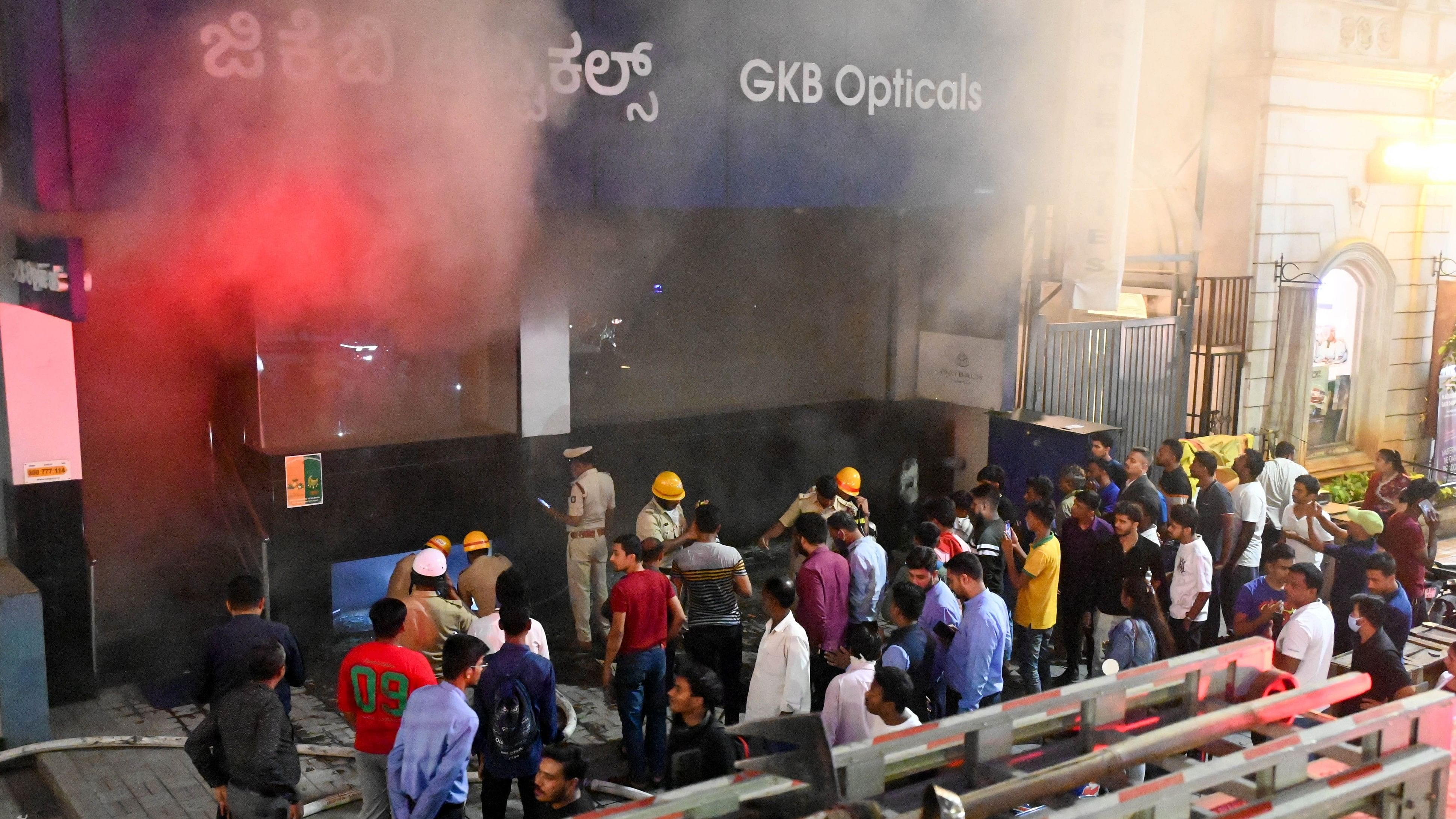 <div class="paragraphs"><p>Fire engulfed GKB Opticals, drawing crowds of onlookers on MG Road on Sunday evening.</p></div>