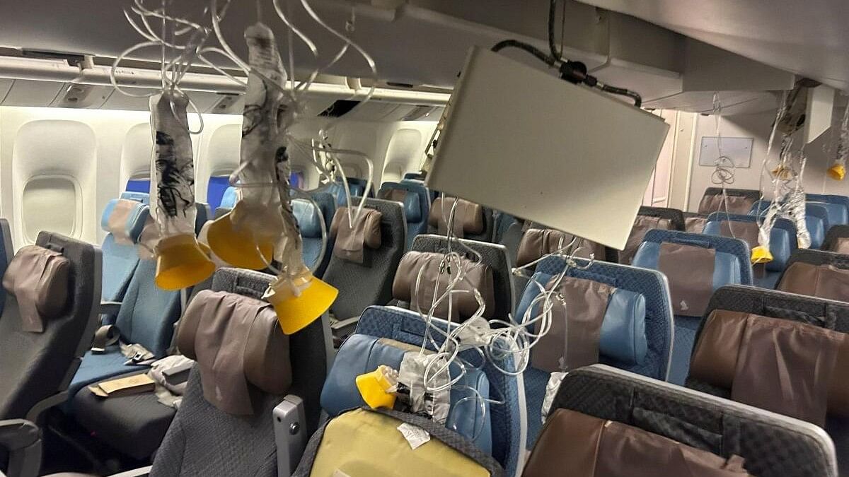 <div class="paragraphs"><p>The interior of the Singapore Airline flight after an emergency landing at Bangkok's Suvarnabhumi International Airport, Thailand.&nbsp;</p></div>