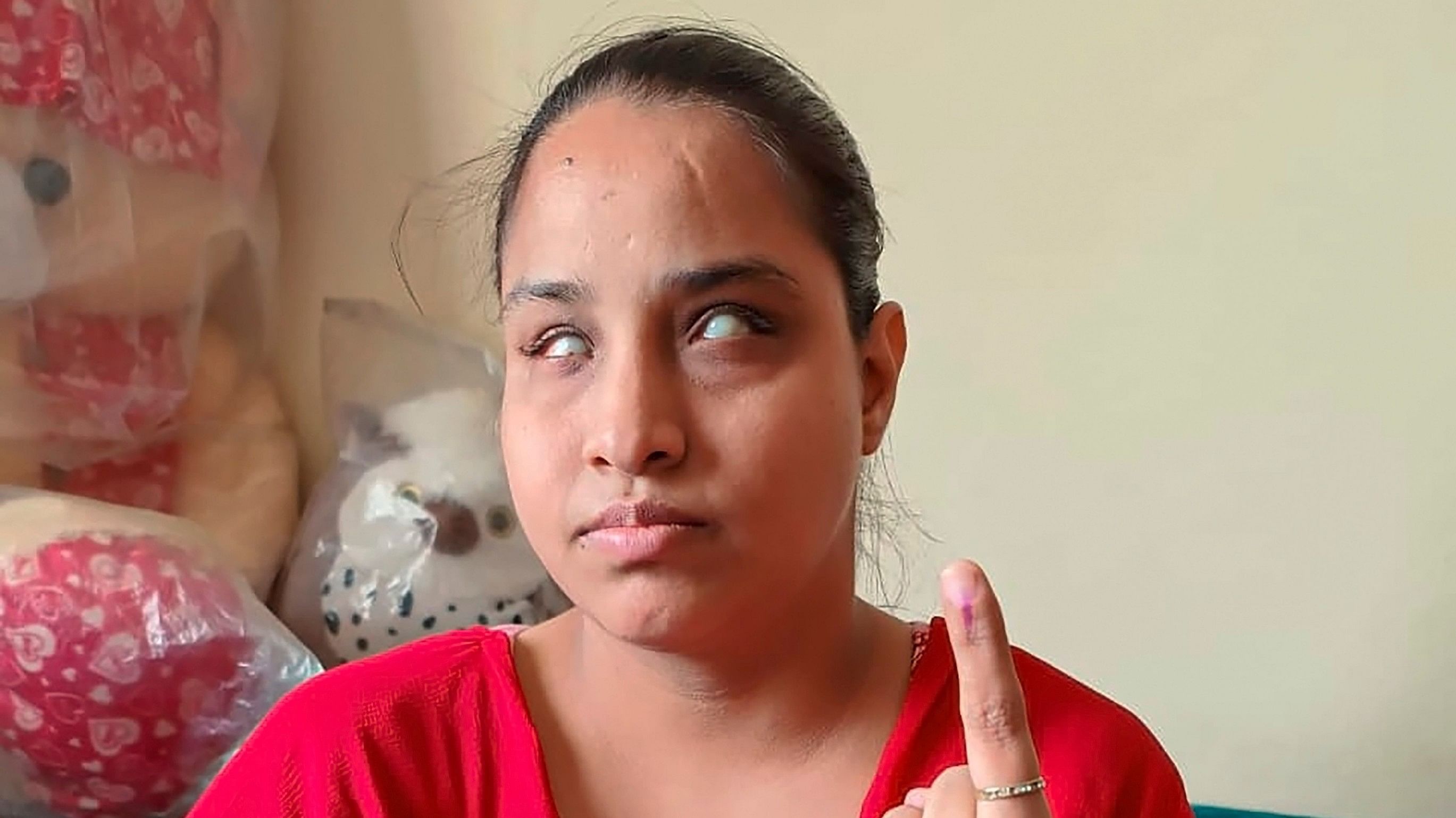 <div class="paragraphs"><p> Gurdeep Kaur Vasu, a visually, hearing and speech-impaired voter, is seen after casting her vote in 2023. She cast her vote again in May 2024, for the Lok Sabha elections.</p></div>