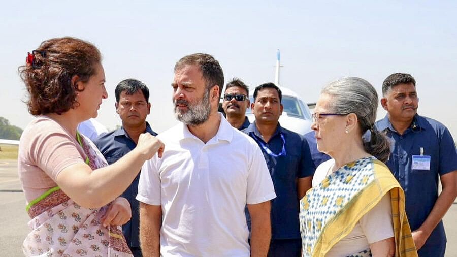 <div class="paragraphs"><p>Congress leaders Rahul Gandhi, Sonia Gandhi and Priyanka Gandhi Vadra upon their arrival before the nomination filing of Rahul ahead of the third phase of the Lok Sabha elections, in Rae Bareli.</p></div>