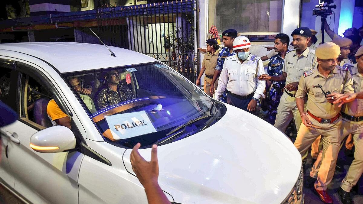 <div class="paragraphs"><p>File photo of CBI officials taking Sheikh Shahjahan, accused in the Sandeshkhali case, from Bengal Police headquarters in Kolkata.&nbsp;</p></div>