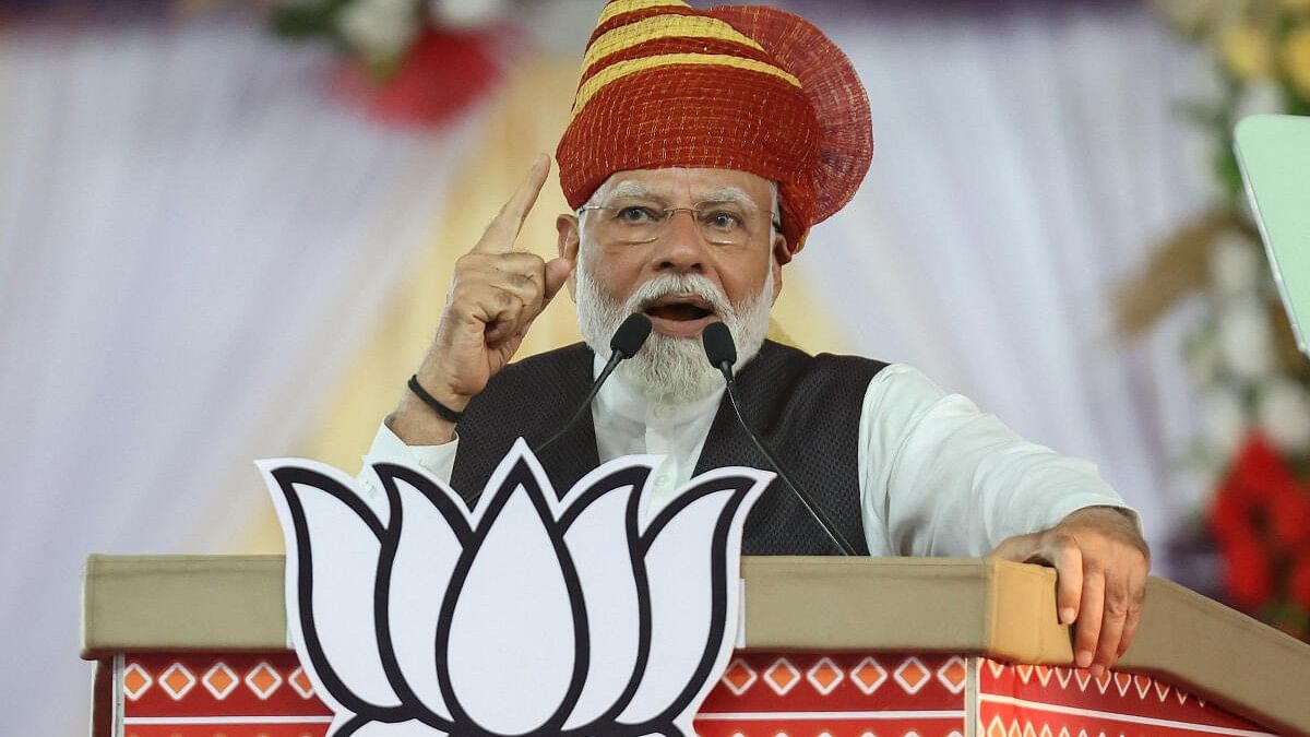 <div class="paragraphs"><p>Prime Minister Narendra Modi addresses party supporters during an election campaign rally in Himmatnagar.</p></div>