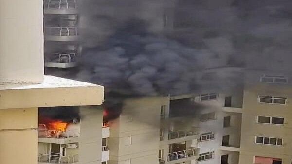 <div class="paragraphs"><p>Smoke billows out after a fire broke out in the Lotus Boulevard Society at Sector 100 in Noida, Thursday, May 30, 2024</p></div>