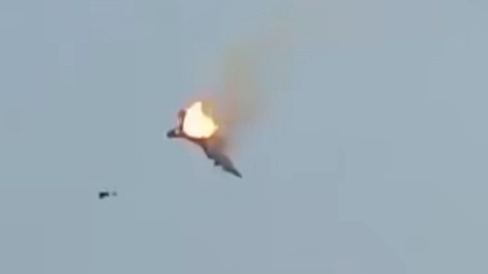 <div class="paragraphs"><p>Screengrab from the video of fighter jet crash.</p></div>