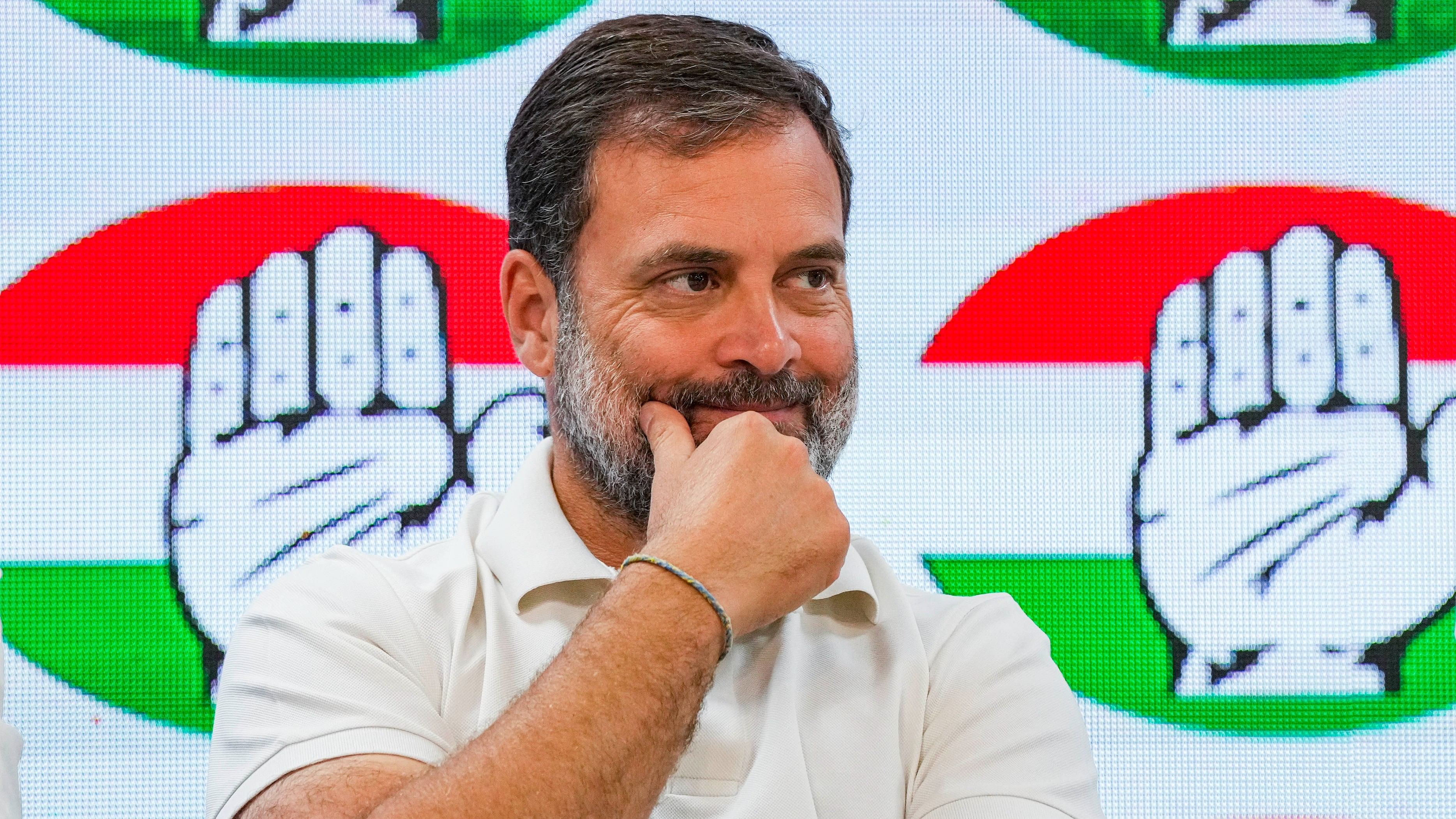 <div class="paragraphs"><p>Congress leader Rahul Gandhi during a media briefing, at AICC headquarters.</p></div>