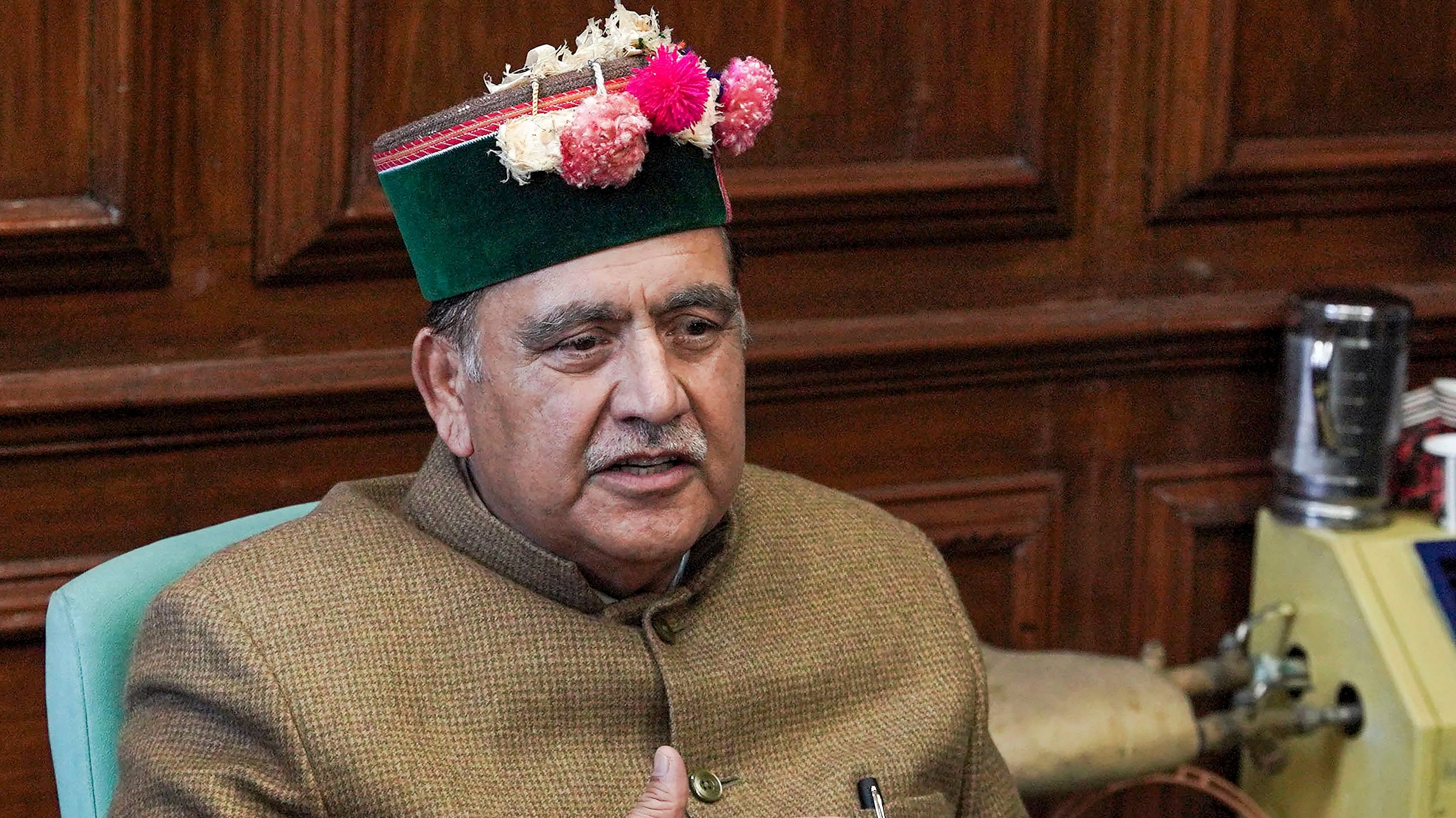 <div class="paragraphs"><p>Himachal Pradesh Assembly Speaker Kuldeep Singh Pathania addresses a press conference regarding the disqualification of six Congress MLAs for defying their party whip on voting, during the Budget session, in Shimla earlier this year.&nbsp;</p></div>