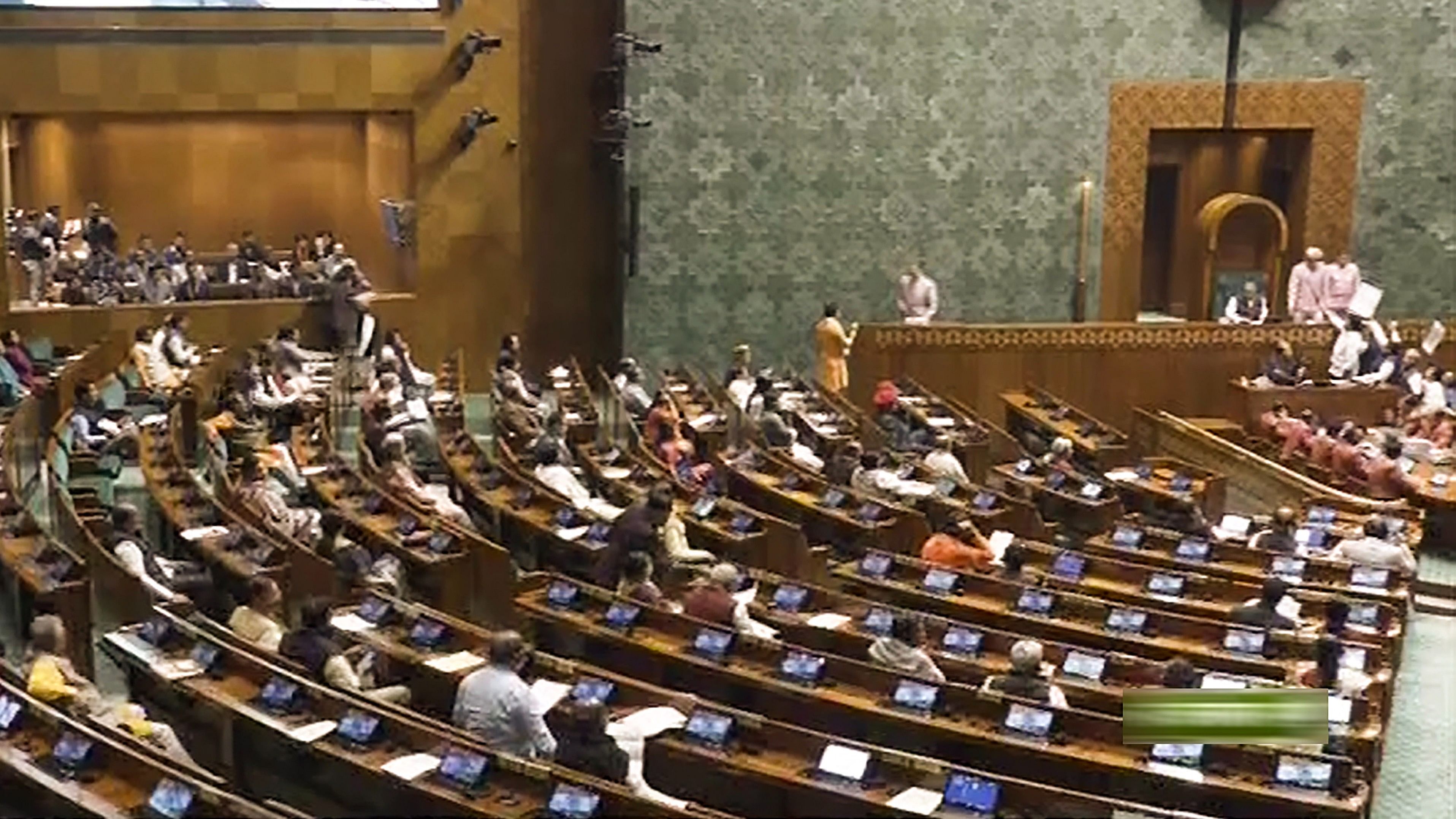 <div class="paragraphs"><p>A view of the Lok Sabha in the new Parliament building.</p></div>