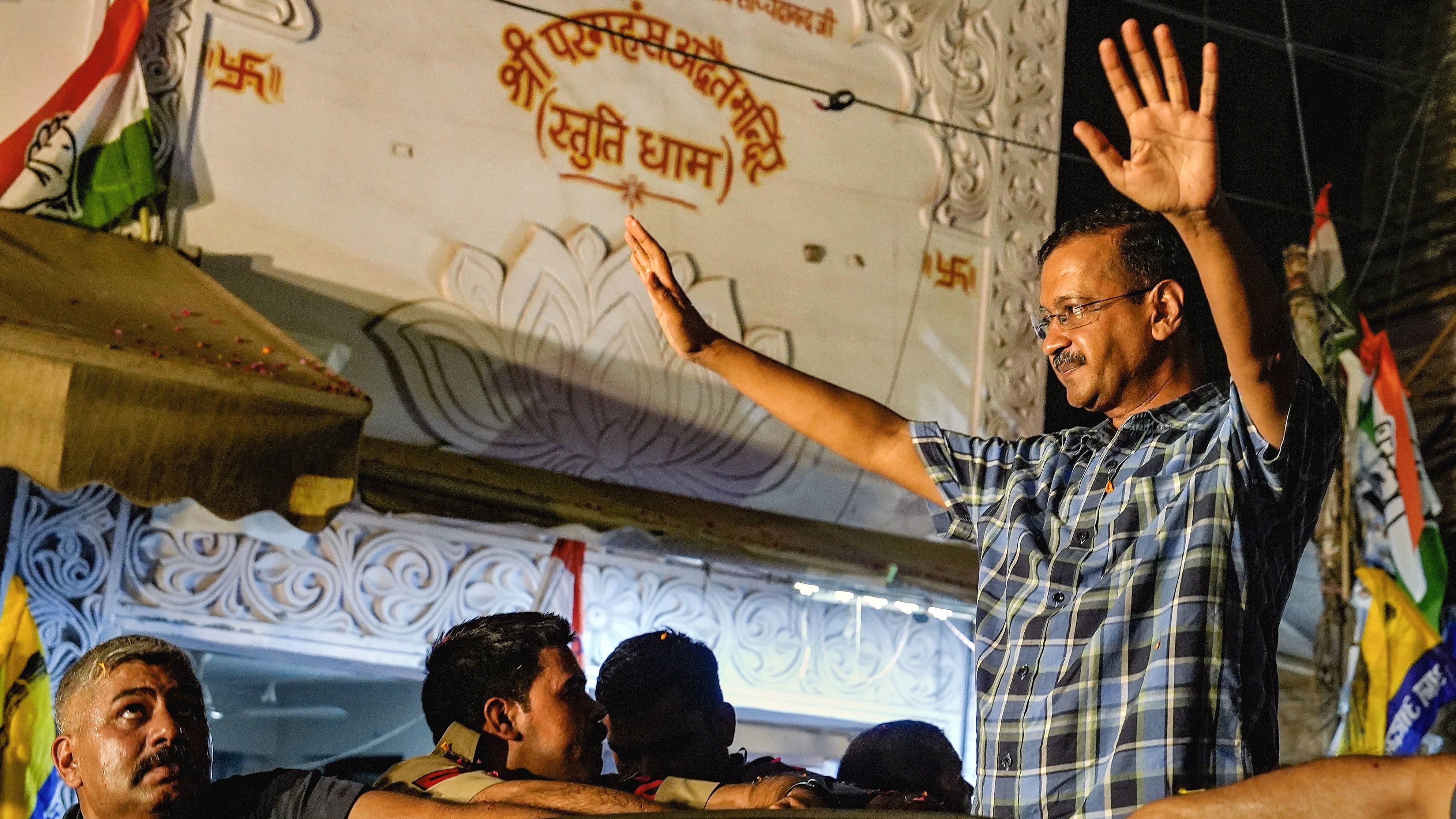 <div class="paragraphs"><p>Delhi CM and AAP convenor Arvind Kejriwal during a road show at Bhajanpura in New Delhi, Tuesday, May 21, 2024. </p></div>