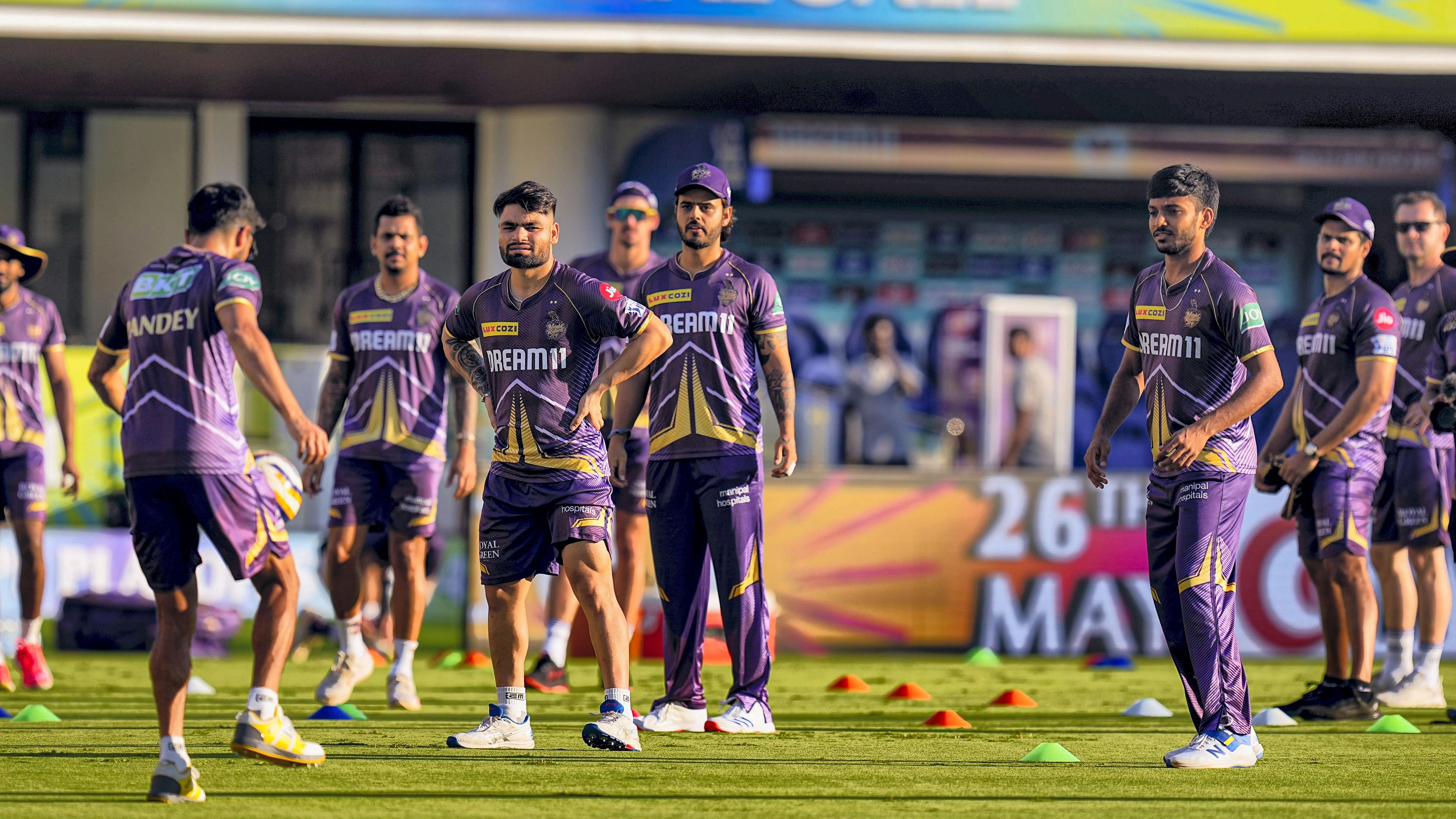 <div class="paragraphs"><p>KKR&nbsp;players during a training session ahead of the Indian Premier League (IPL) 2024 final.</p></div>