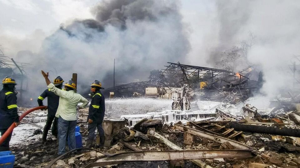 <div class="paragraphs"><p>Firefighters try to extinguish a fire that broke out due to a boiler blast in a chemicals factory, at Dombivli.&nbsp;</p></div>