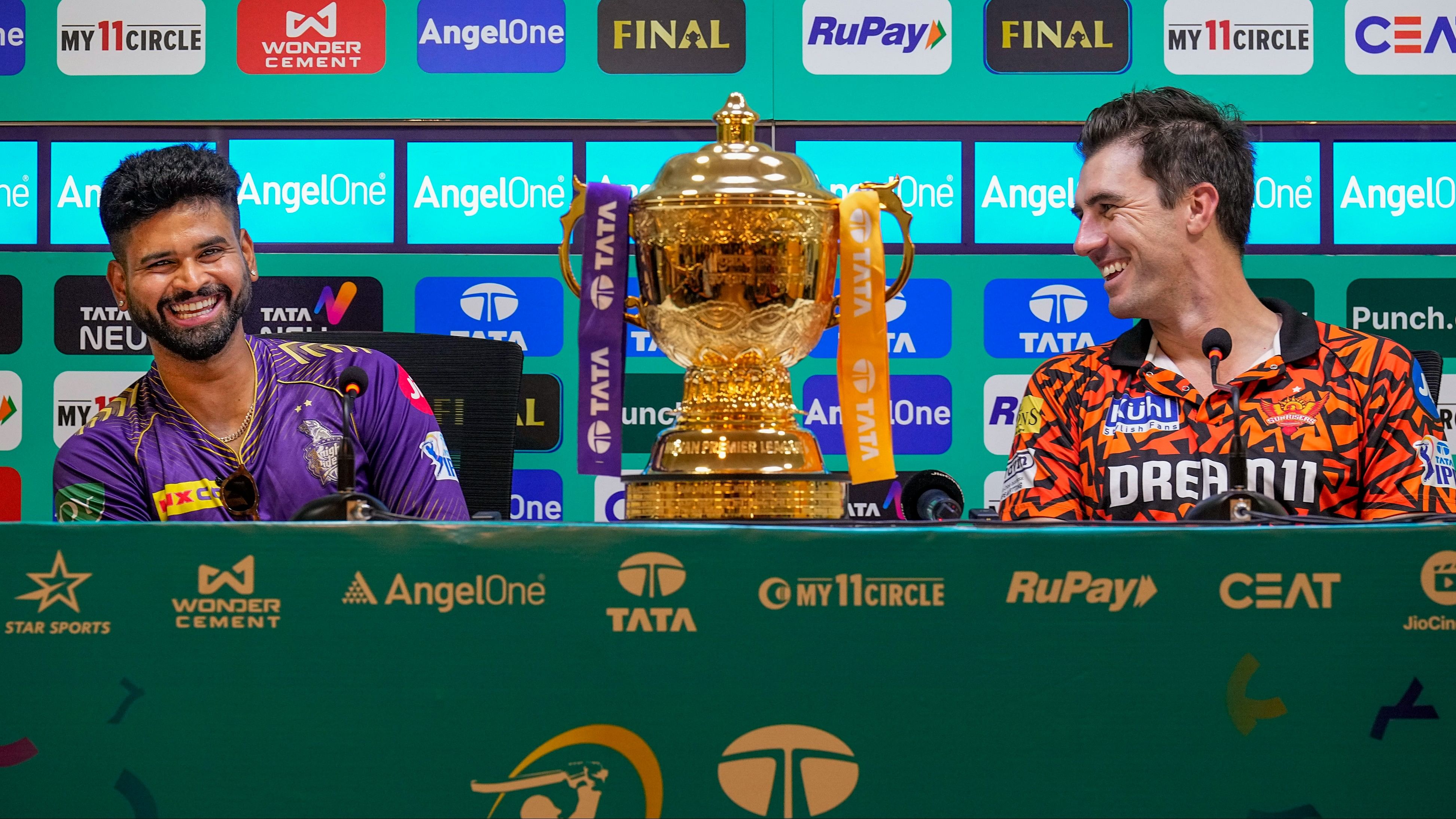 <div class="paragraphs"><p>Kolkata Knight Riders captain Shreyas Iyer and Sunrisers Hyderabad's Pat Cummins during a press conference on the eve of the Indian Premier League (IPL) final match, in Chennai, Saturday.</p></div>