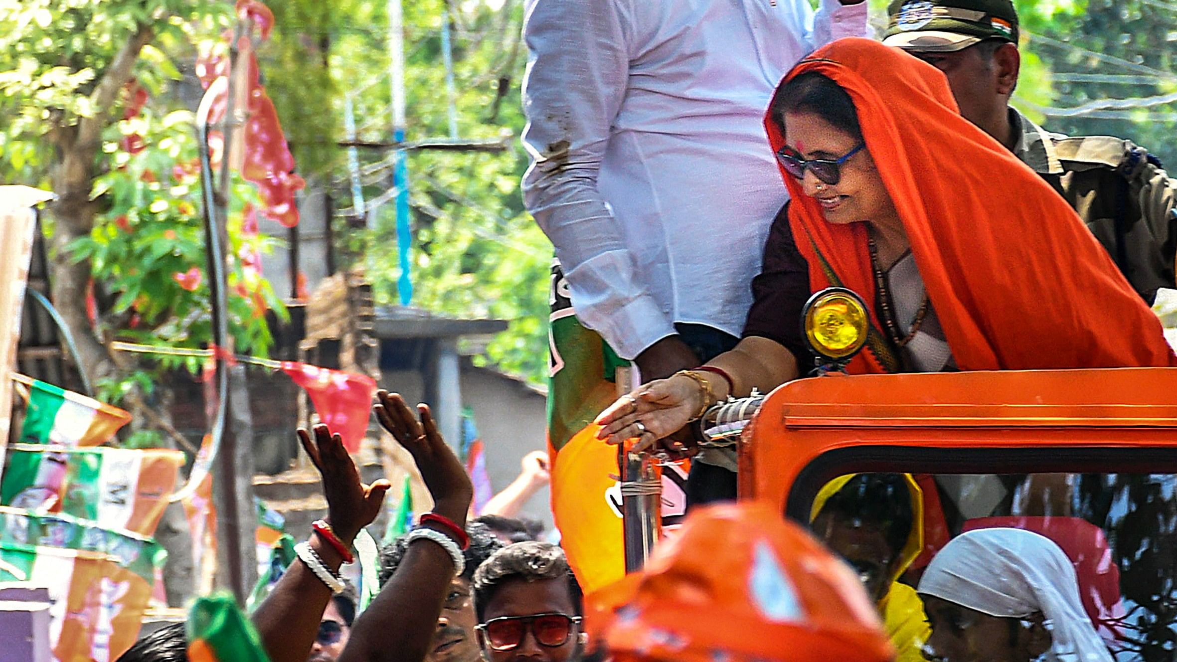 <div class="paragraphs"><p>JP candidate from Krishnanagar constituency Amrita Roy during her election campaign for Lok Sabha elections, at Krishnanagar in Nadia district.</p></div>