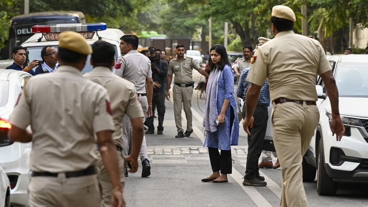 <div class="paragraphs"><p>AAP Rajya Sabha MP Swati Maliwal outside Delhi CM Arvind Kejriwal's residence.&nbsp;</p></div>