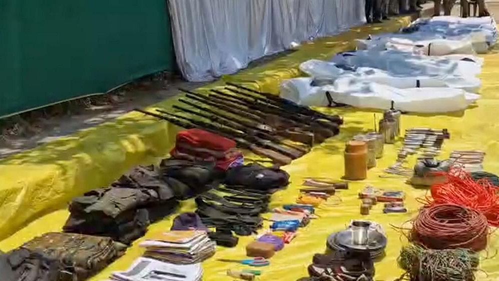 <div class="paragraphs"><p>Arms and other items recovered by security personnel during an encounter with naxalites, in Bijapur district.&nbsp;</p></div>
