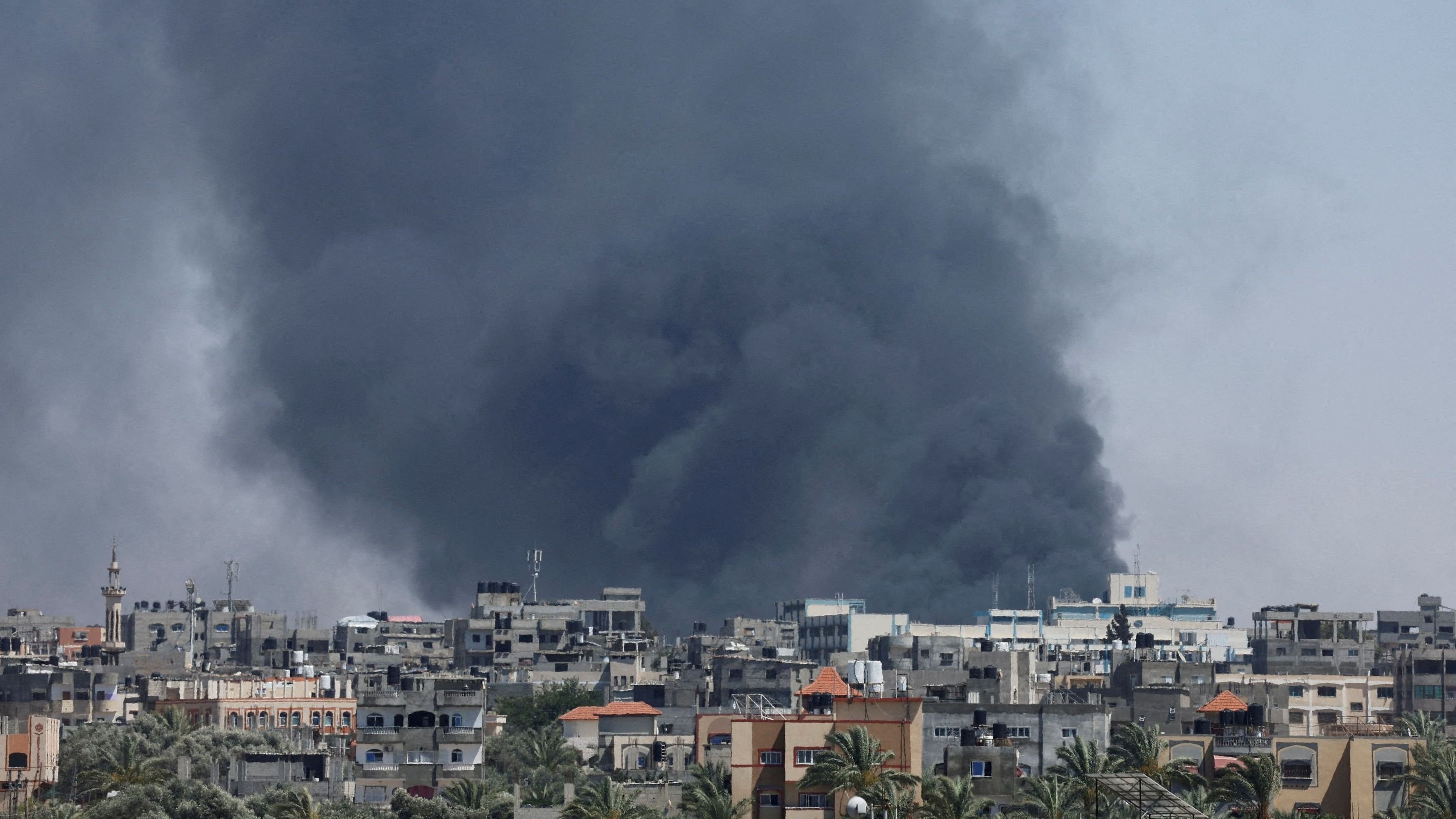 <div class="paragraphs"><p> Smoke rises during an Israeli air strike, amid the ongoing conflict between Israel and Hamas, in Rafah, in the southern Gaza Strip, May 24, 2024. </p></div>