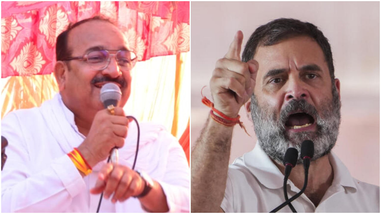 <div class="paragraphs"><p>BJP and Congress Lok Sabha candidates from Raebareli Dinesh Pratap Singh (L), and Rahul Gandhi respectively.</p></div>