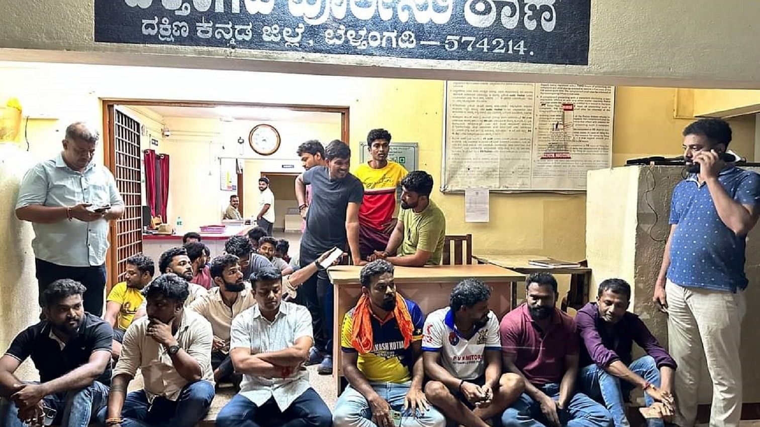 <div class="paragraphs"><p>Belthangady MLA Harish Poonja staged a protest outside Belthangady police station on Saturday late night.</p></div>