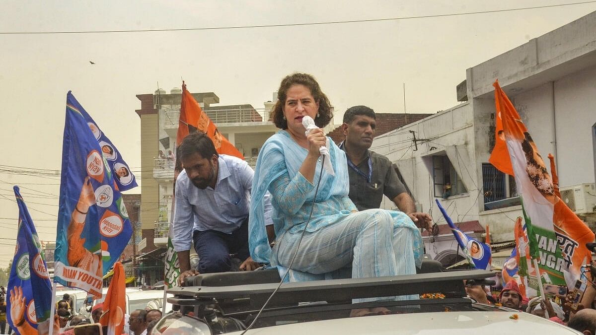 <div class="paragraphs"><p>Priyanka Gandhi addresses the crowd during a roadshow in Raebareli on Wednesday, May 8, 2024.</p></div>