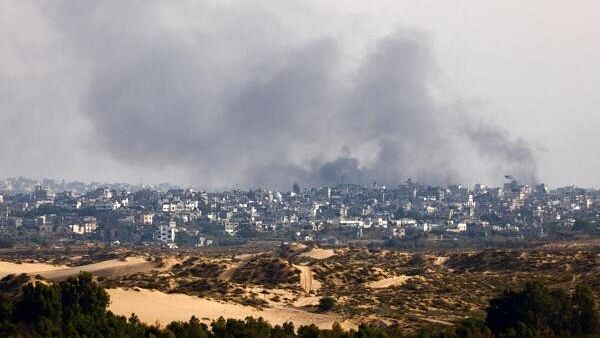 <div class="paragraphs"><p>Smoke rises following an Israeli airstrike in Gaza, amid the ongoing conflict between Israel and the Palestinian Islamist group Hamas.</p></div>