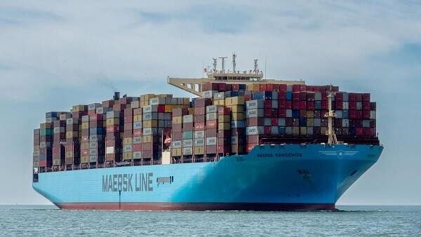 <div class="paragraphs"><p>Container vessel Maersk Hangzhou sails in the Wielingen channel, Westerschelde, Netherlands.</p></div>